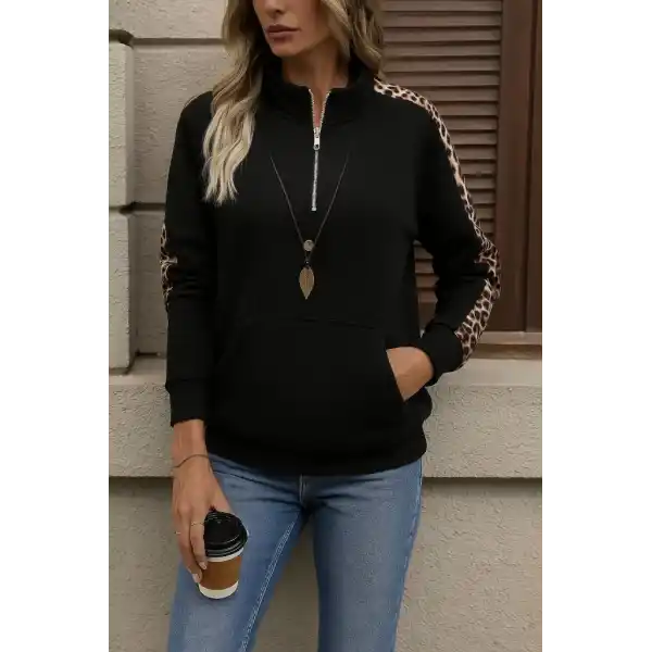 Kadın Uzun Kollu Balıkçı Yaka önden Fermuarlı Polar Bluz