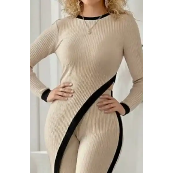 Kadın Uzun Kollu Bisiklet Yaka Asimetrik Kesim Bluz şardonlu Kaşkorse Bluz Ve Pantolon Ikili Takım