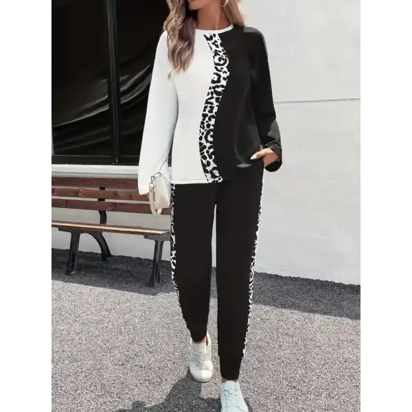 Kadın Uzun Kollu Bisiklet Yaka çift Renkli Viskon Iki Iplik Bluz Ve Pantolon Ikili Takım