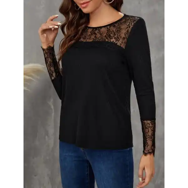 Kadın Uzun Kollu Bisiklet Yaka Dantel Detaylı Burgu Bluz