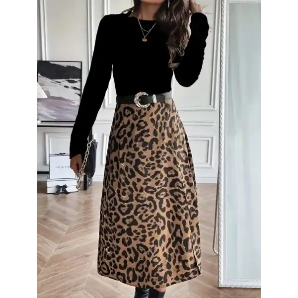 Kadın Uzun Kollu Bisiklet Yaka Ithal Krep Bluz Alt Desenli Modal Midi Elbise