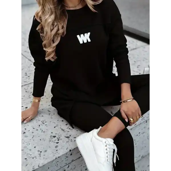 Kadın Uzun Kollu Bisiklet Yaka Nervurlu Viskon Iki Iplik Ve Tayt Pantolon Ikili Takım