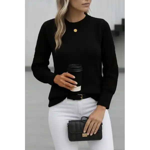 Kadın Uzun Kollu Bisiklet Yaka Triko Bluz