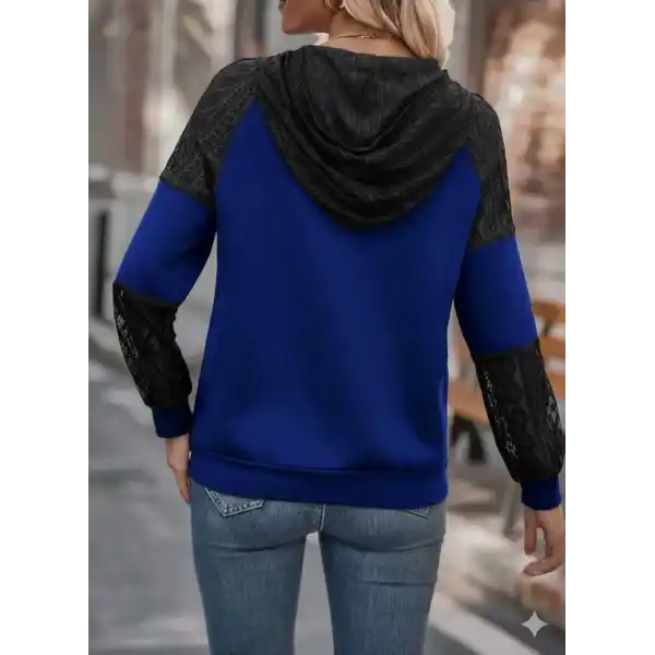 Kadın Uzun Kollu Dantelli Kapşonlu Viskon Iki Iplik Bluz