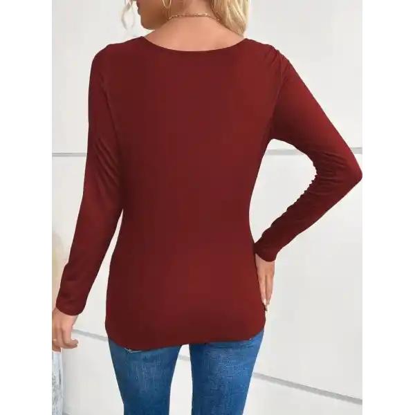 Kadın Uzun Kollu Derin Degaje Yakalı Taşlı Sandy Bluz