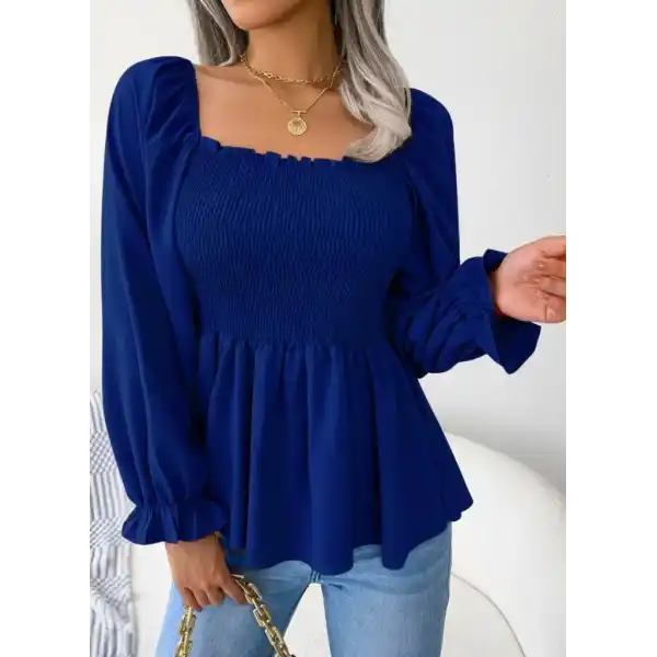 Kadın Uzun Kollu Geometrik Yakalı Gipe Detaylı Krep Bluz