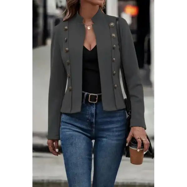 Kadın Uzun Kollu Hakim Yaka Yanlardan Düğmeli Kısa Süet Ceket