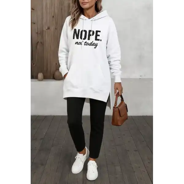 Kadın Uzun Kollu Kapşonlu Bağcıklı Viskon Iki Iplik Sweat
