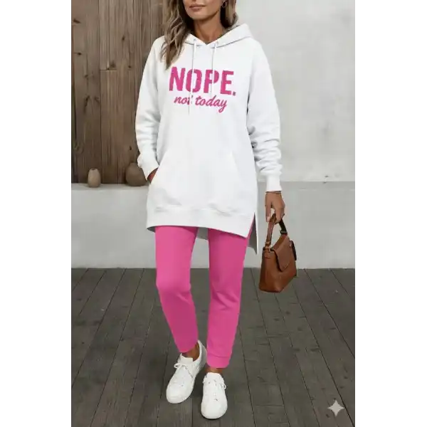 Kadın Uzun Kollu Kapşonlu Bağcıklı Viskon Iki Iplik Sweat