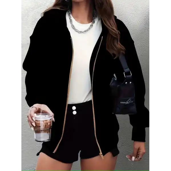 Kadın Uzun Kollu Kapşonlu Fermuarlı önden Cep Detaylı şardonlu Iki Iplik Ceket