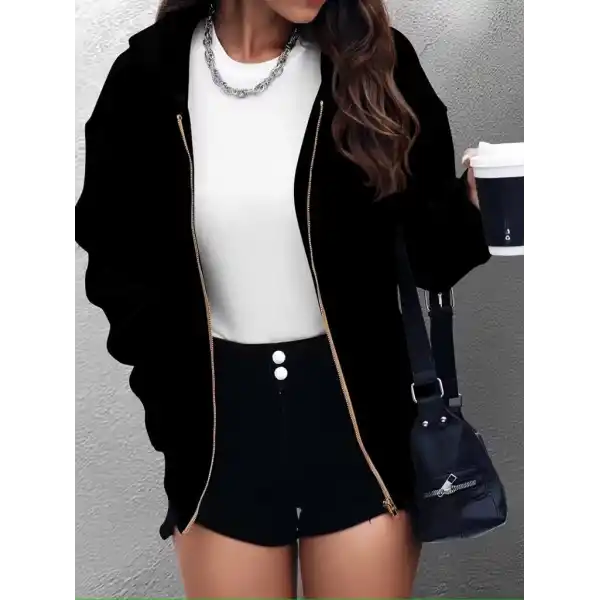 Kadın Uzun Kollu Kapşonlu Fermuarlı önden Cep Detaylı şardonlu Iki Iplik Ceket