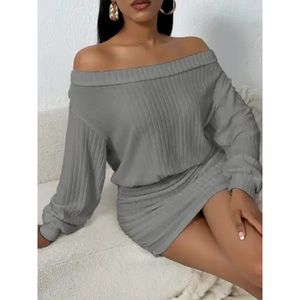 Kadın Uzun Kollu Madonna Yaka Yanlardan Büzgülü şardonlu Kaşkorse Mini Elbise