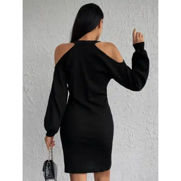 Kadın Uzun Kollu Omuzları Açık Boyundan şerit Detay Kaşkorse Elbise