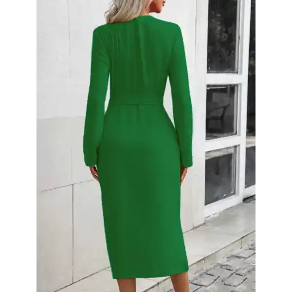 Kadın Uzun Kollu önden Düğmeli Beli Kuşaklı Aerobin Midi Elbise