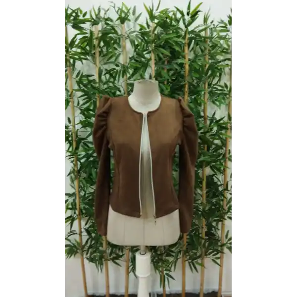 Kadın Uzun Kollu önden Fermuarlı Balon Kol Süet Ceket