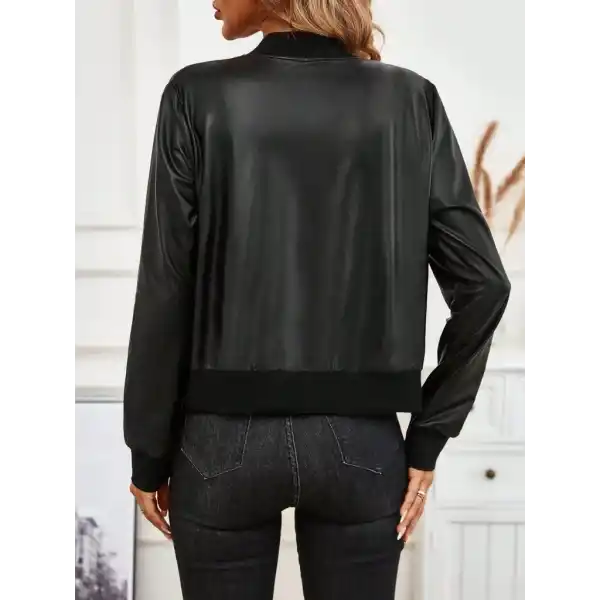 Kadın Uzun Kollu önden Fermuarlı Deri Kısa Ceket