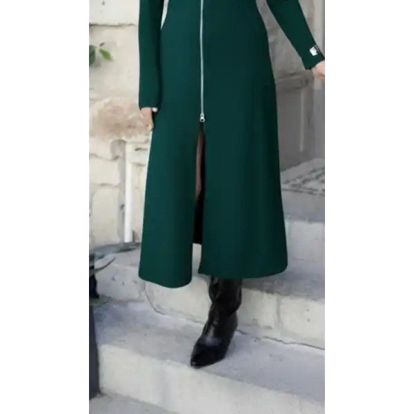 Kadın Uzun Kollu önden Fermuarlı Ithal Krep Elbise