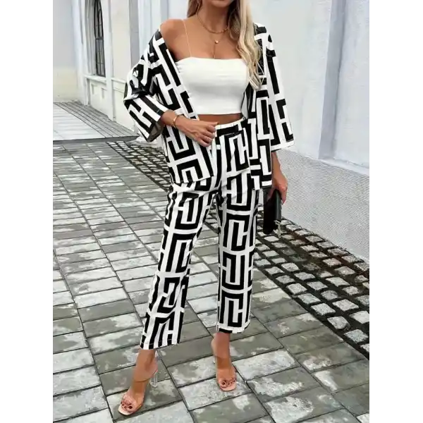 Kadın Uzun Kollu önü Açık Desenli Iki Iplik Ceket Ve Pantolon Ikili Takım