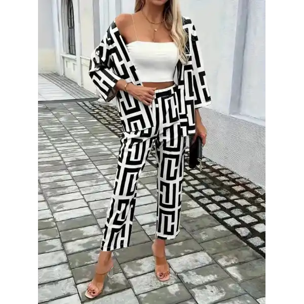 Kadın Uzun Kollu önü Açık Desenli Iki Iplik Ceket Ve Pantolon Ikili Takım