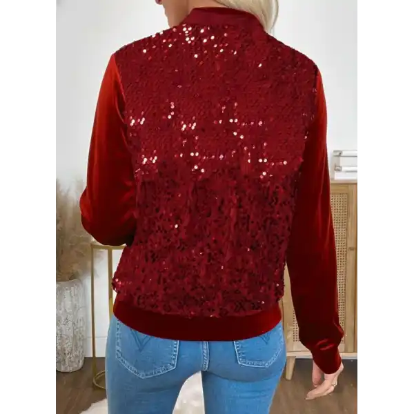 Kadın Uzun Kollu önü Açık Fermuarlı Pulpayetli Kadife Ceket