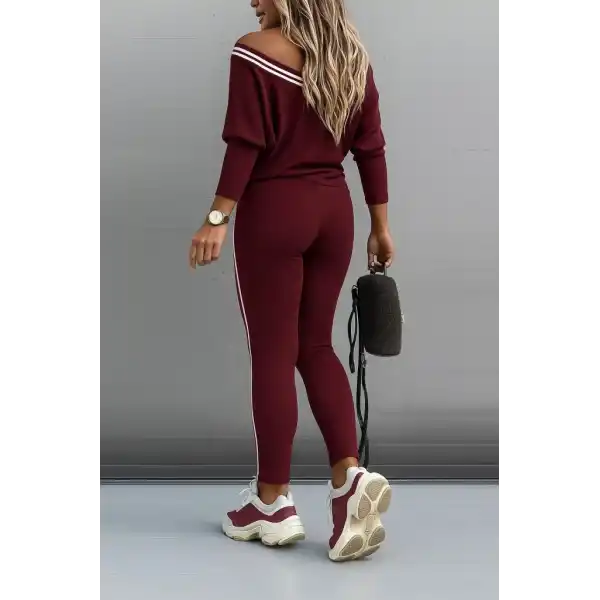 Kadın Uzun Kollu Tek Omuzu Açık Detaylı Viskon Iki Iplik Bluz Ve Pantolon Ikili Takım