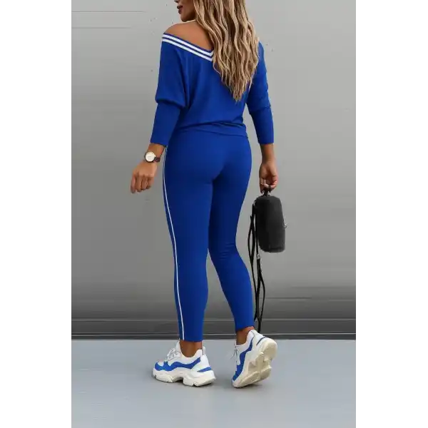 Kadın Uzun Kollu Tek Omuzu Açık Detaylı Viskon Iki Iplik Bluz Ve Pantolon Ikili Takım