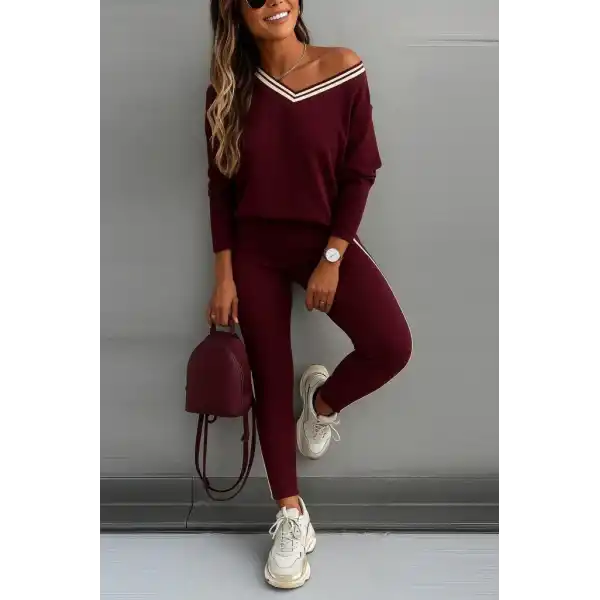 Kadın Uzun Kollu Tek Omuzu Açık Detaylı Viskon Iki Iplik Bluz Ve Pantolon Ikili Takım