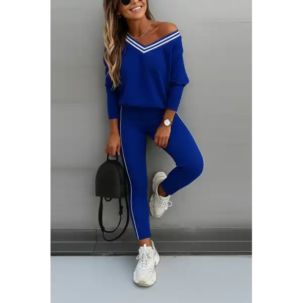 Kadın Uzun Kollu Tek Omuzu Açık Detaylı Viskon Iki Iplik Bluz Ve Pantolon Ikili Takım