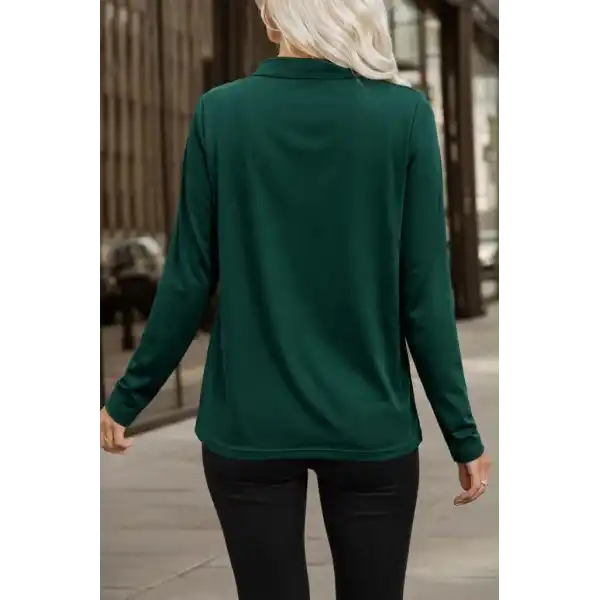 Kadın Uzun Kollu V Hakim Yaka Fermuar Detaylı Viskon Bluz