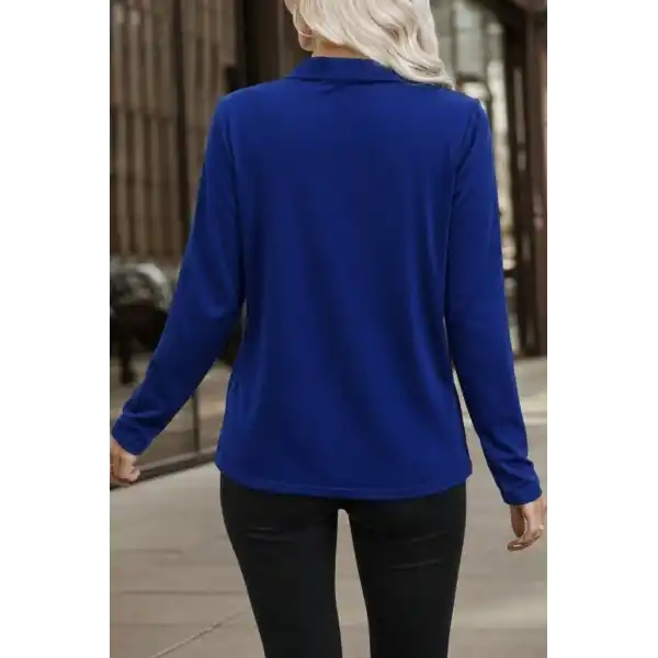 Kadın Uzun Kollu V Hakim Yaka Fermuar Detaylı Viskon Bluz