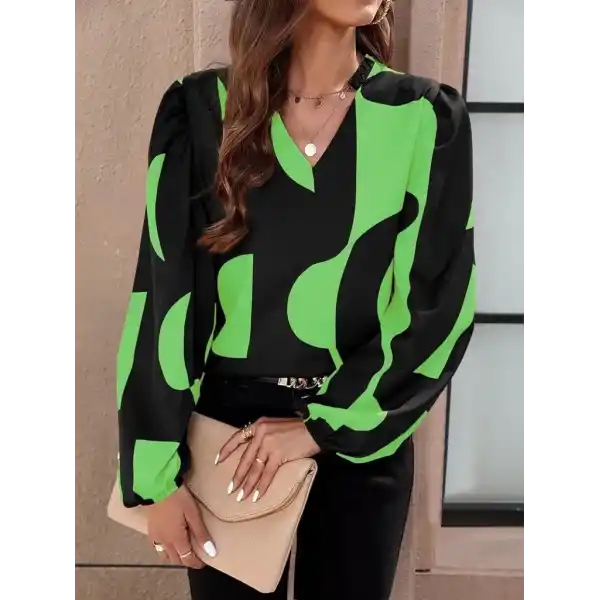 Kadın Uzun Kollu V Yakalı Desenli Modal Bluz