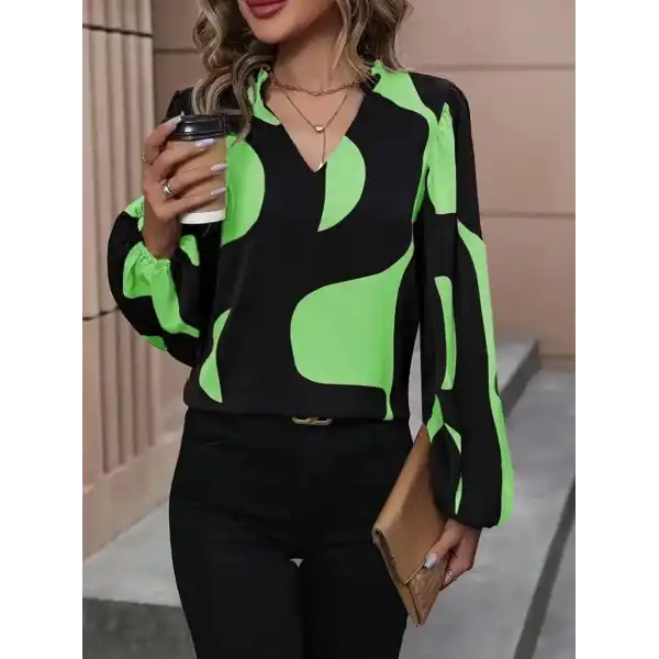 Kadın Uzun Kollu V Yakalı Desenli Modal Bluz