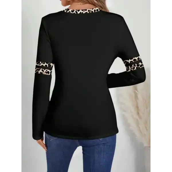 Kadın Uzun Kollu V Yakalı Leopar Desenli Viskon Iki Iplik Bluz