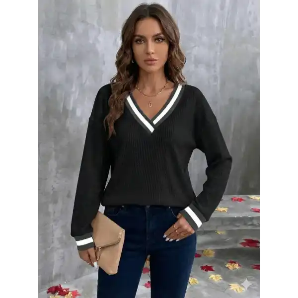 Kadın Uzun Kollu V Yakalı Waffle Bluz