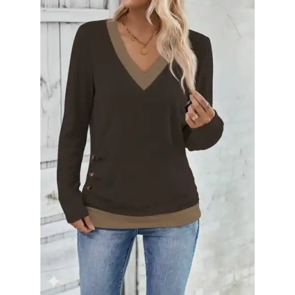 Kadın Uzun Kollu V Yakalı Yandan Düğmeli Yün Viskon Bluz