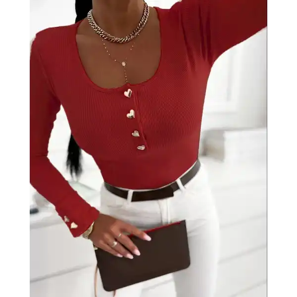 Kadın Uzun Kollu Yakadan Açık Ve Düğme Detaylı Kaşkorse Bluz