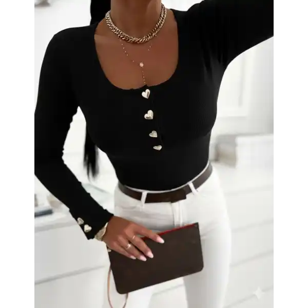 Kadın Uzun Kollu Yakadan Açık Ve Düğme Detaylı Kaşkorse Bluz