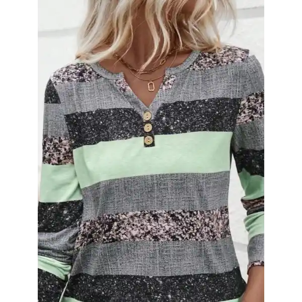 Kadın Uzun Kollu Yakadan Düğmeli çizgili Desenli Süprem Bluz
