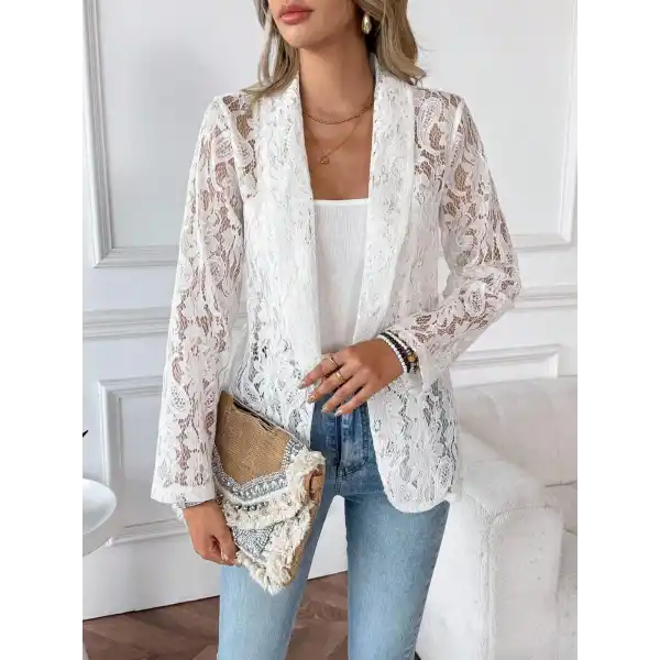 Kadın Uzun Kollu Yakalı önü Açık Dantelli Ceket