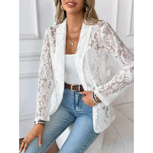 Kadın Uzun Kollu Yakalı önü Açık Dantelli Ceket
