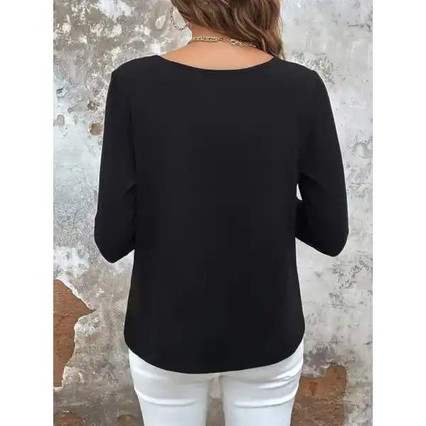 Kadın Uzun Kollu Yuvarlak Yakalı çift Renkli Dantel Detaylı Viskon Bluz