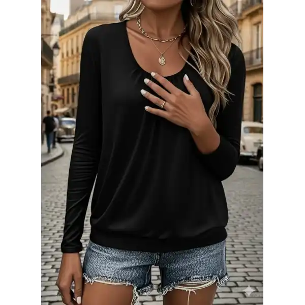 Kadın Uzun Kollu Yuvarlak Yakalı Viskon Bluz