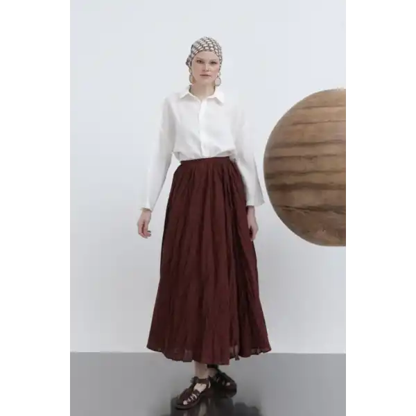 Kadın Yüksek Bel Arkadan Fermuarlı Kırışık Geniş Kesimli Vural Etek