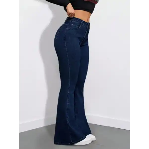 Kadın Yüksek Bel Cepli İspanyol Paçalı Kot Pantolon