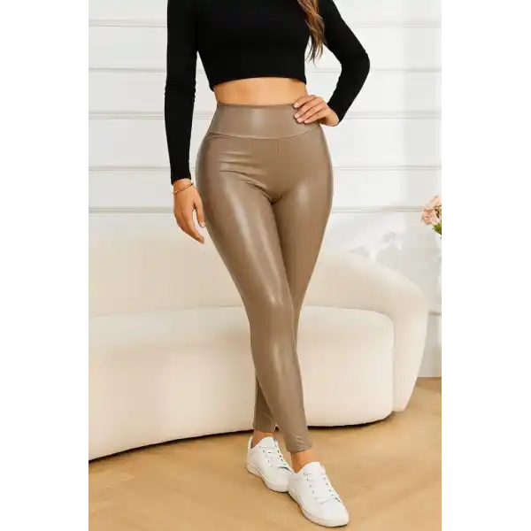 Kadın Yüksek Bel Deri Tayt