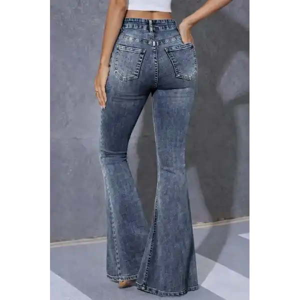 Kadın Yüksek Bel Fermuarlı İspanyol Paçalı Kot Pantolon