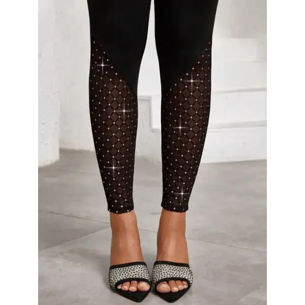 Kadın Yüksek Bel ışıltılı Tül Geometrik Detaylı Dalgıç Tayt