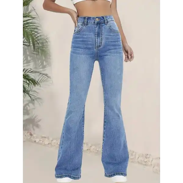 Kadın Yüksek Bel İspanyol Paça Kot Pantolon