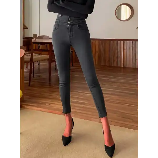 Kadın Yüksek Bel önden Düğmeli Cepli Dar Kesim Detaylı Kot Pantolon