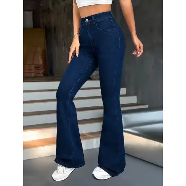 Kadın Yüksek Bel Paçaya Doğru Geniş Kot Pantolon